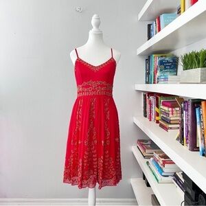 Adrianna Papell Beautiful Silk Coral Pink Beaded Dress Sz 6